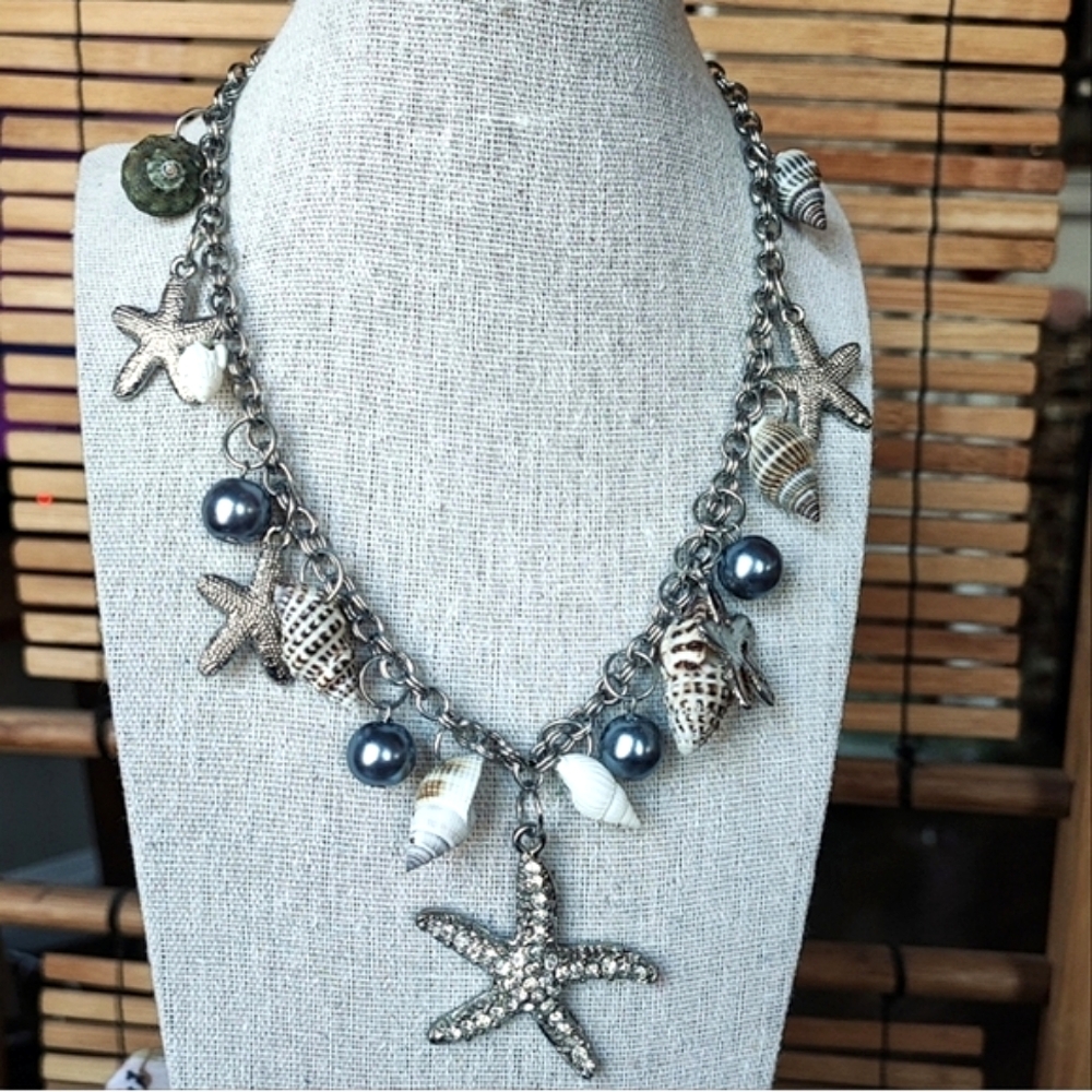 Cookie Lee Brass Copper Seashell Marine Life Rhinestones Starfish Bracelet - Picture 11 of 11